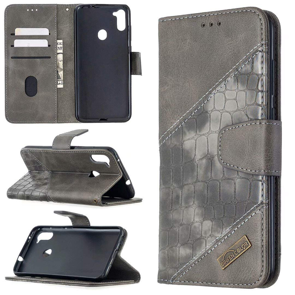 Crocodile Pu Leather Wallet Case With Magnetic Card Holder And Kickstand For Samsung Galaxy A11 M11 Gray 9092120774153