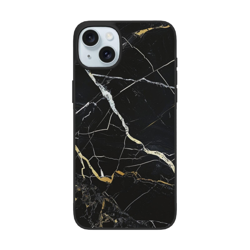 Case For Iphone 15 6.1 Inch Marble Shockproof Duallayer Cover With Raised Lens Guard And Antiyellowing Finish Black 9330225024217