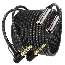 20FT 3.5mm Audio Extension Cable, Right Angle Aux Extender Cord with Gold Plated Connectors, Nylon Braided for Smartphones