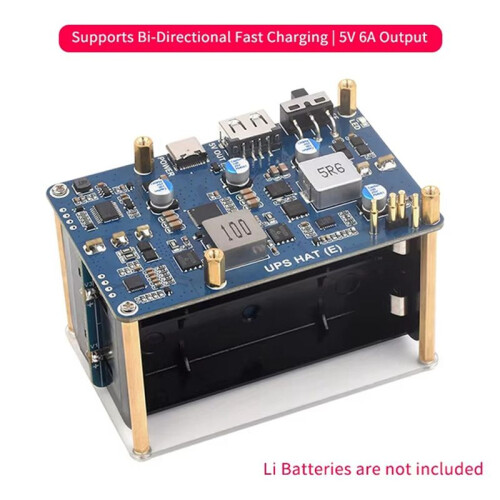 2X UPS HAT (E) for Raspberry Pi 5/4B/3B+, Bi-Directional Fast Charging, 5V 6A Output, Pogo Pins Connector 1