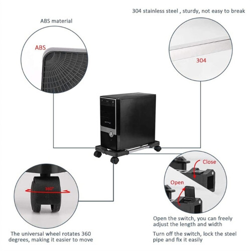 PC Tower Stand with Adjustable Width Fit, Locking Wheels, White CPU Holder for Better Airflow 2