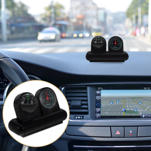 Car Compass and Thermometer Black Plastic 1Pack 3.5x1.9x1.2in