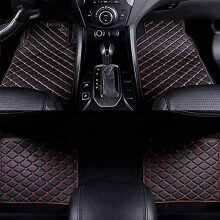 Custom Car Floor Mats for Jaguar FPACE 2016‑2019, Black Red Luxury Leather, Waterproof Non‑Slip, All‑Weather Protection