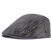 Men Women Denim Stripe Newsboy Flat Hat Peaked Golf Beret Driving Cabbie Cycling Cap