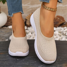 Women's Soft Sole Casual Shoes, Breathable Slip-On Loafers with Cushioned Insole, Comfortable for Indoor, Driving & Light Duty Beige 40