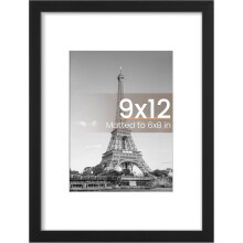 9x12 Picture Frame, Display Pictures 6x8 with Mat or 9x12 Without, Wall Hanging Photo Frames, Black, 1 Pack