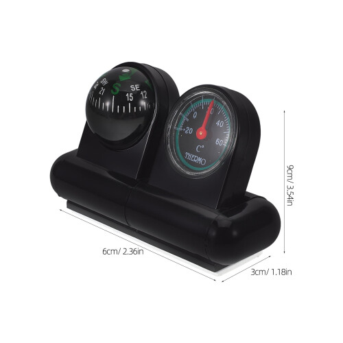 Car Compass and Thermometer Black Plastic 1Pack 3.5x1.9x1.2in 1