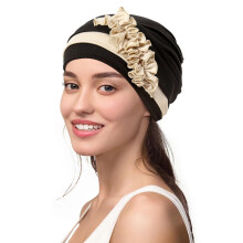 Women Solid Flower Stretch Turban Beanie Hat Headband Hair Wrap Headwrap Cap