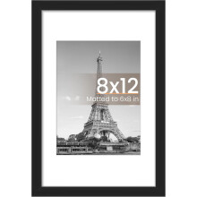 8x12 Picture Frame, Display Pictures 6x8 with Mat or 8x12 Without, Wall Hanging Photo Frames, Black, 1 Pack