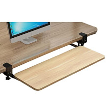 ClampOn Desk Extender Wooden Pull Out Keyboard Tray 25kg Load Walnut 65x25cm for Home Office