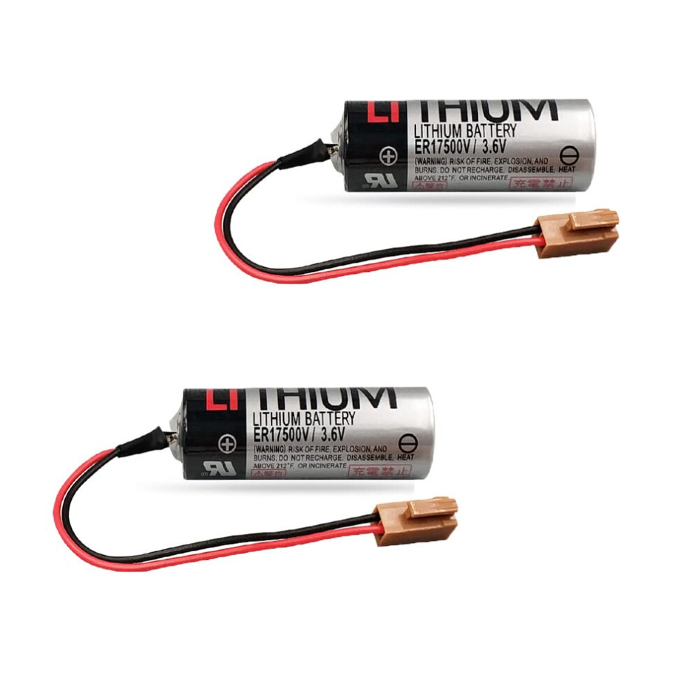 2 Pack Er17500v 3.6V 2700Mah Plc Lithium Battery With Plug, Longlasting Power Backup Brown 9330225025535