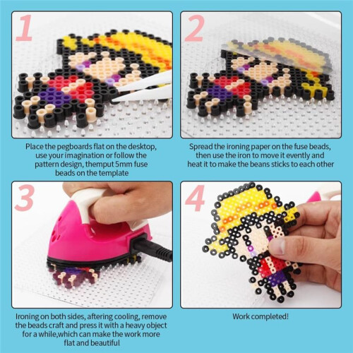 Fuse Beads Pegboards, Large Plastic Bead Pegboard, Square Peg Fuse Melty Beads Boards Kit för DIY  Beads
