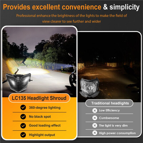 Motorcycle Headlight Transparent Front Lamp  Light Lamp Socket for  LC135 V2 V6 2
