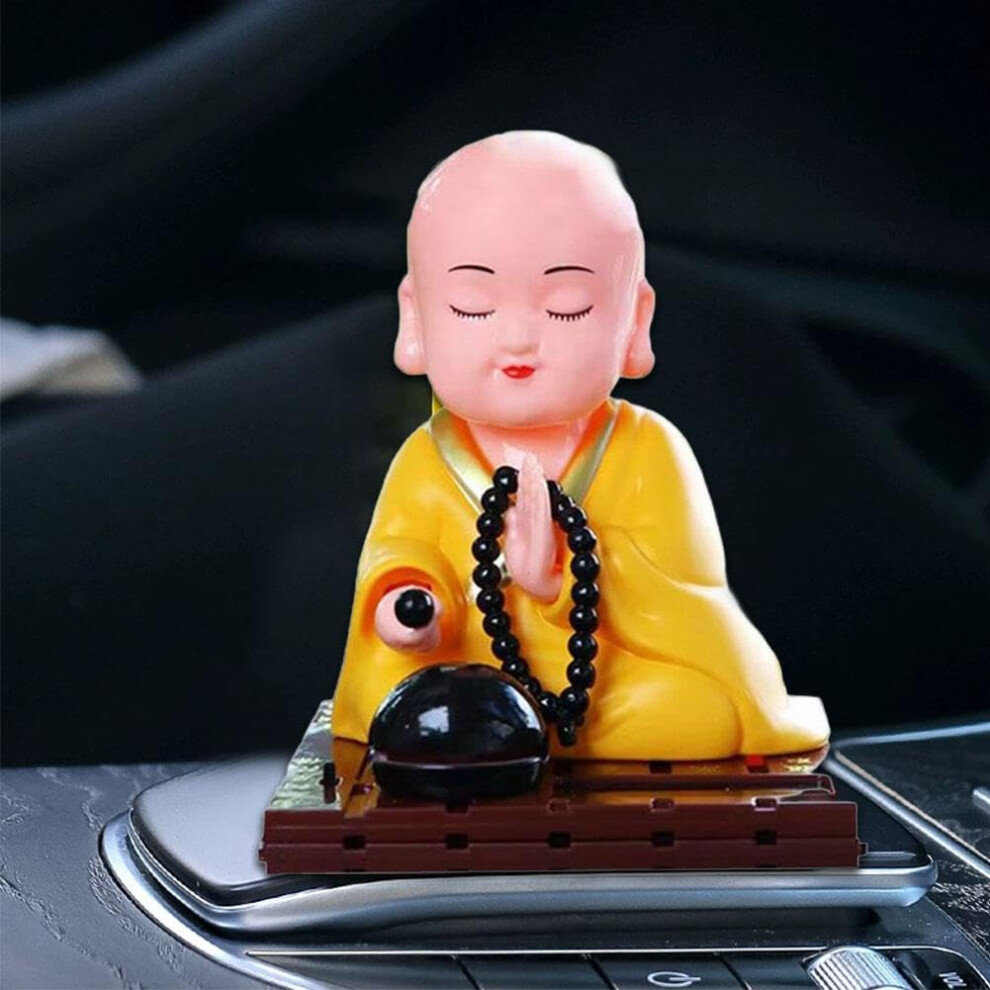 Buddha Dashboard Ornament Solarpowered Laughing Buddha Figurine Lucky Feng Shui Car Decor Yellow 9092120779073