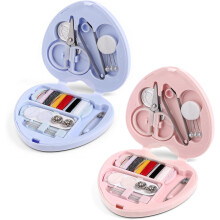 2 Pcs Heart-Shaped Portable Travel Sewing Kit (Pink & Blue) – Mini DIY Repair Box with Threads, Scissors, Needles, Button, Tweezers