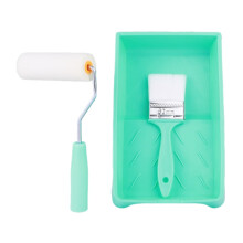 Compact Short-Handle Paint Roller Set with Tray – High-Quality Renovation Tool for Doors, Decks, Fences, Cabinets & Crafts; Compatible with standard