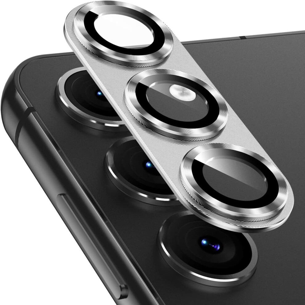Hd Tempered Glass Camera Lens Protector With Alloy Ring For Samsung Galaxy S25 Plus / S25+, Silver 9365509610275