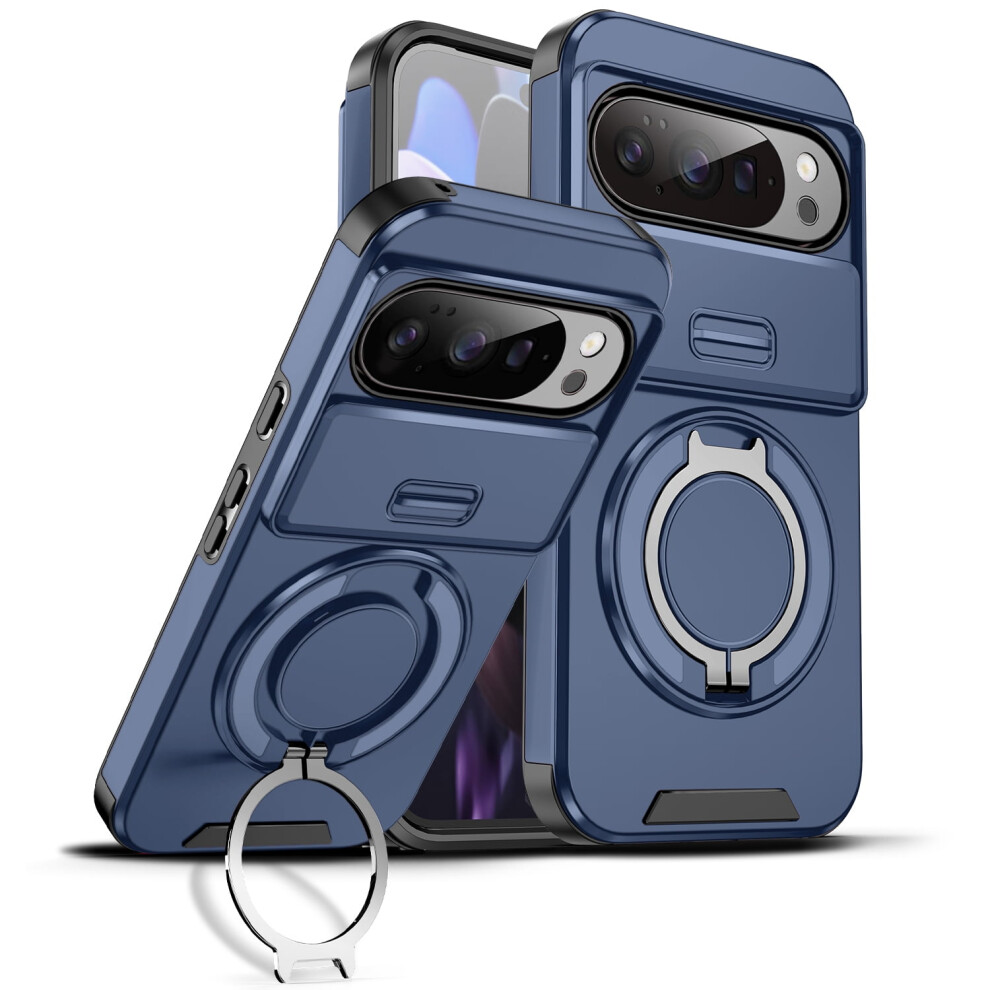 Google Pixel 10/10 Pro 2025 Case: Magsafe-Compatible, Ring Grip, Kickstand, Slide Camera Cover, Rugged Shockproof Â Blue 9365509611890