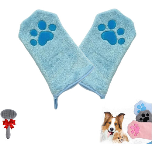 Paw Bathing Towel Microfiber Quick-Dry Blue 2-Pack
