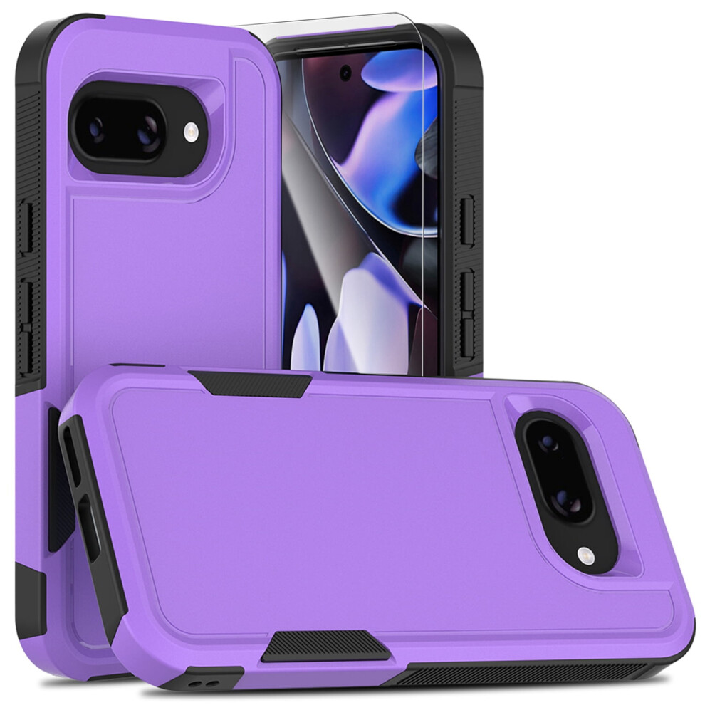 Google Pixel 9A Case – Shockproof Hybrid Pc+Tpu, Military-Grade Drop Protection With Screen Protector, Purple 9365509612729