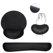 Three-piece Set Of Memory Foam Wrist Rest Mouse Pad, Black Anti-slip Rubber Office Keyboard Wrist Pad