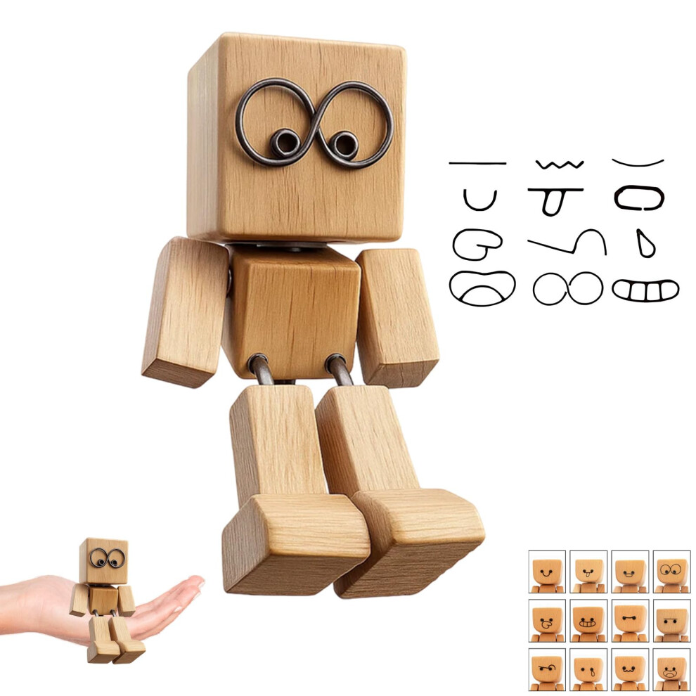 Wooden Dashboard Toy With 12 Magnetic Face Expressions, Wobbling Wooden Figure For Car And Desk 9092120779639