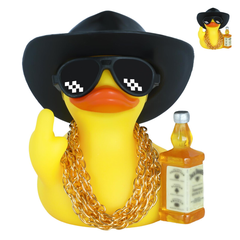 Cowboy Rubber Duck Car Dashboard Decoration With Hat Bottle And Chains For Stress Relief 9455672295956