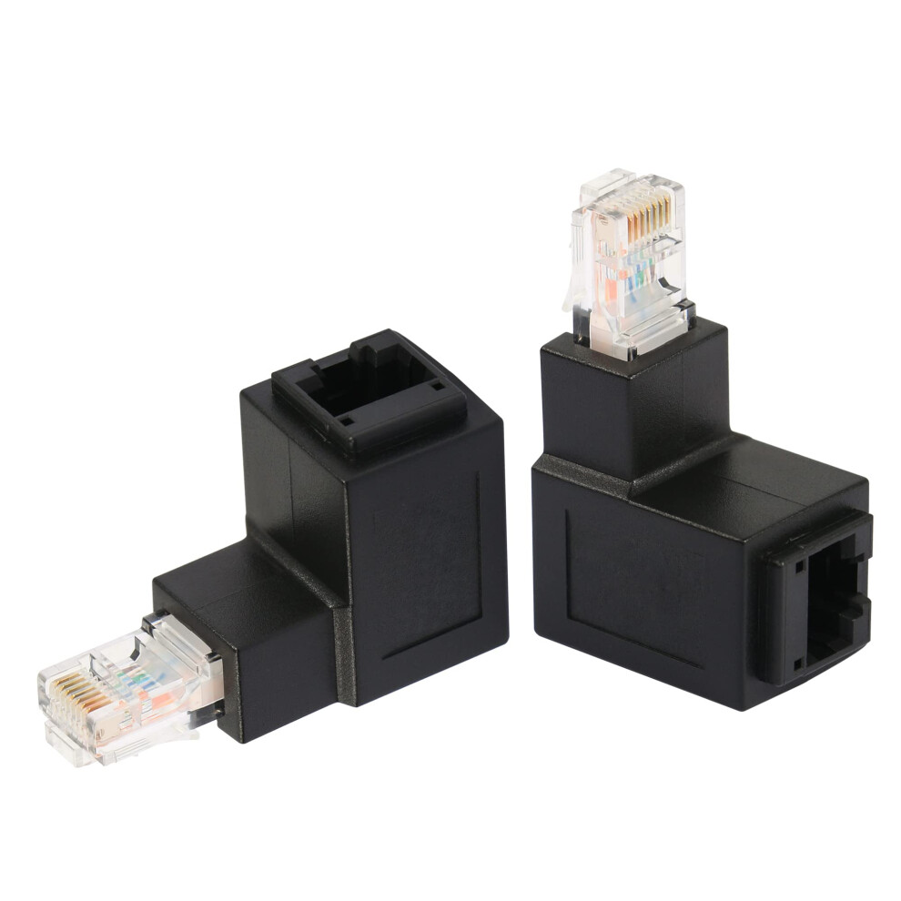 90 Degree Down Angle Rj45 Ethernet Adapter Cat6 Cat5e Male To Female Extender (2Pack) Spacesaving Design 9771547587521