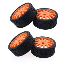 4Pcs 1/8 Scale RC Car Wheels and Grip Rubber Tires with Bright Orange Umbrella Rims