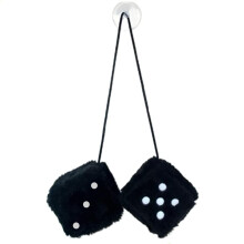2pcs Black Fuzzy Plush Dice for Car Mirror, Retro Hanging Dice Decoration with Dots
