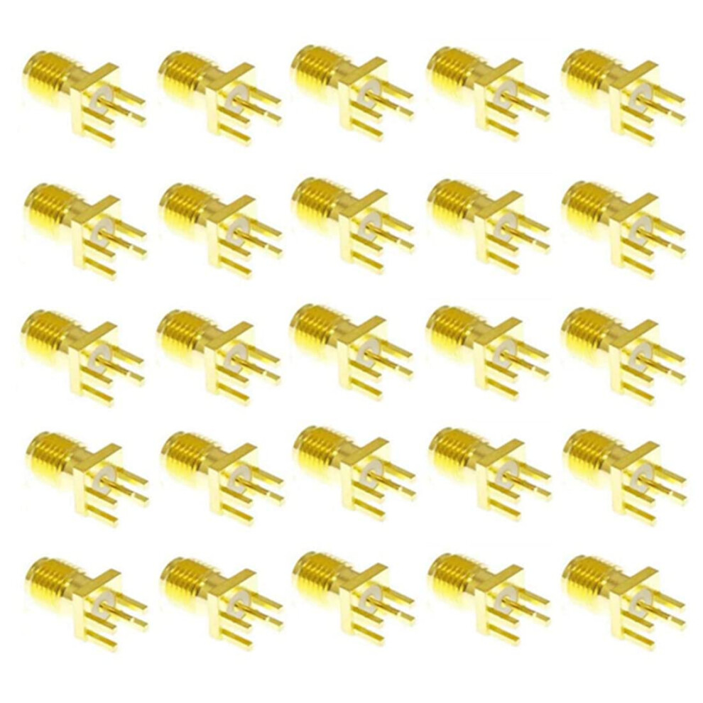 25 Pack Sma Female Pcb Edge Mount Connector, Plated Rf Coax Adapter For Stable 50Î© Signal Transfer Gold 9771547587811