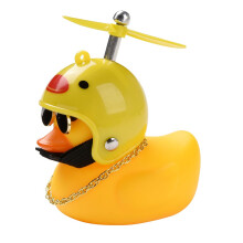 Rubber Duck Bike Ornament with Helmet and Rotating Propeller for Bicycle Scooter Motorcycle Handlebar