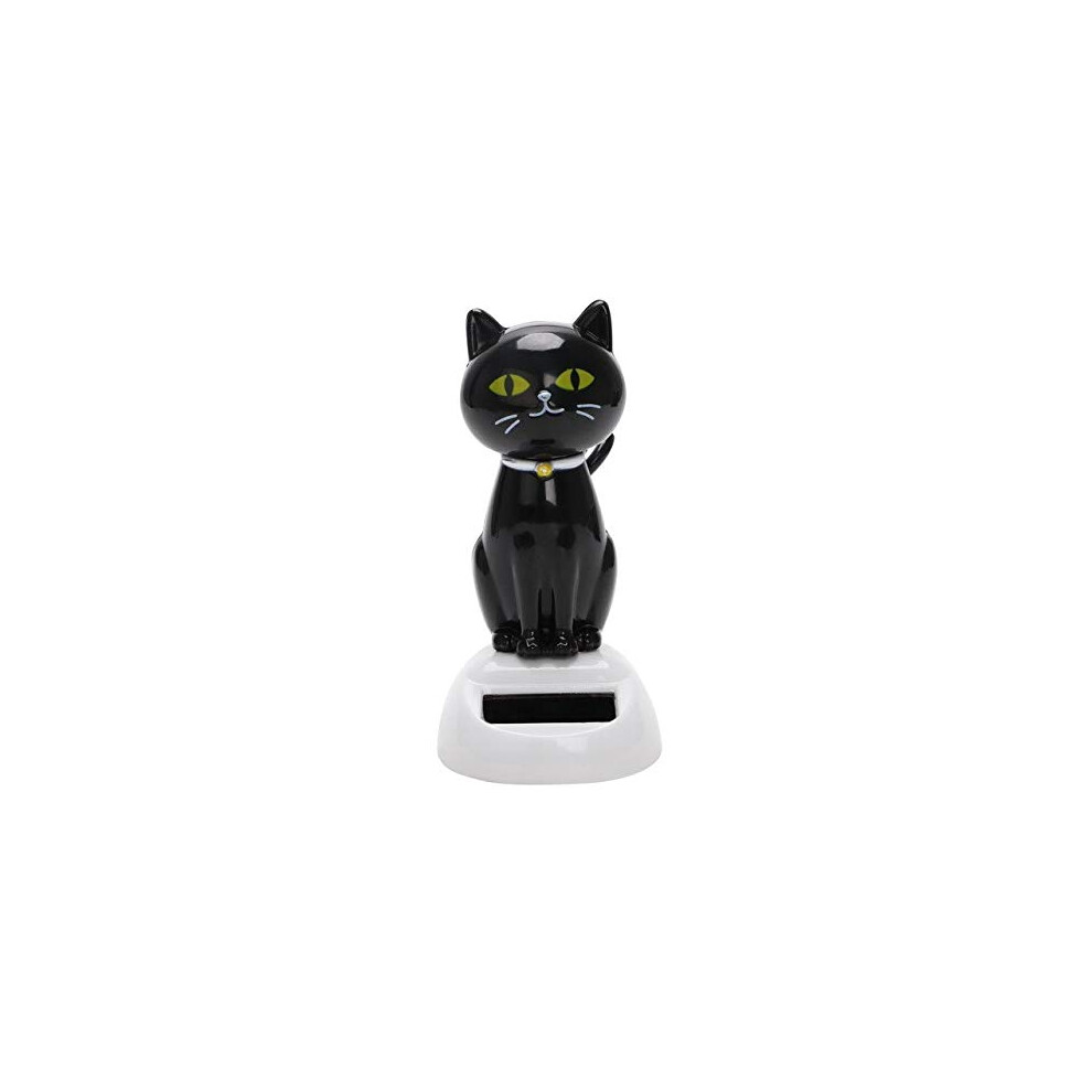 Solar Powered Shaking Head Cat Dashboard Ornament For Car Interior Decoration Black 9092120781595
