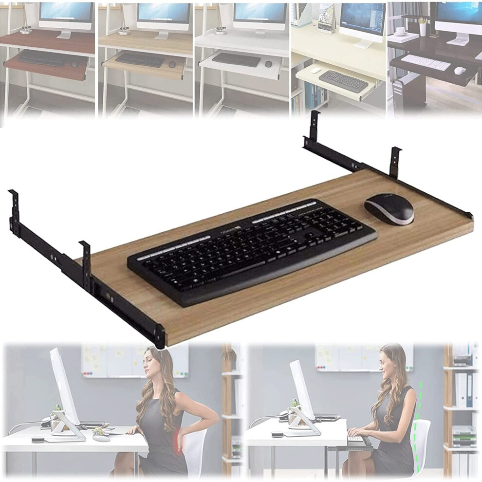 Adjustable Wooden Under Desk Keyboard Tray With Mouse Platform, Ergonomic Sliding Design, Space Saving Layout 9771547588344