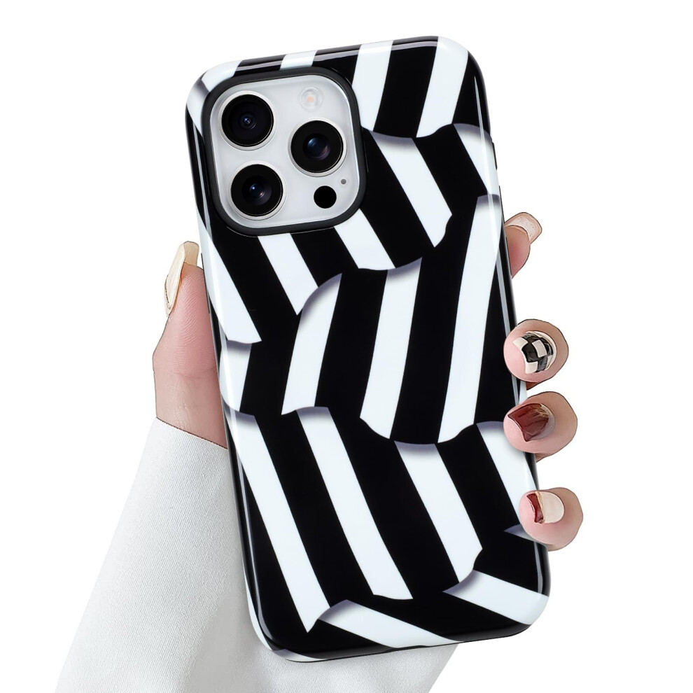 Shockproof Dual Layer Case With Glossy Striped Finish For Women Girls For Iphone 15 Pro Max Magsafe Black 9330225027799
