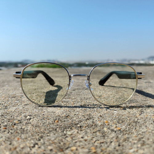 Bluetooth Audio Glasses with Blue Light Filter, Dual Mics, Voice Control, TR90 Frame Silver Round 1