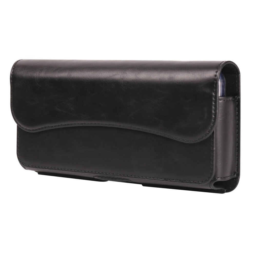 Leather Phone Holster With Belt Clip, Horizontal 6.9 Inch Universal Cell Phone Pouch For Men, Secure And Quick Access Black 9330225028420