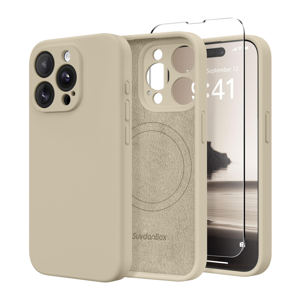 Khaki Silicone Shockproof Case With Full Camera Protection And Screen Protector Compatible With Magsafe And Iphone 15 Pro 9092120784442