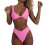 Bikini Set for Women Solid V Neck Knot Front Push Up-Pink XL 1