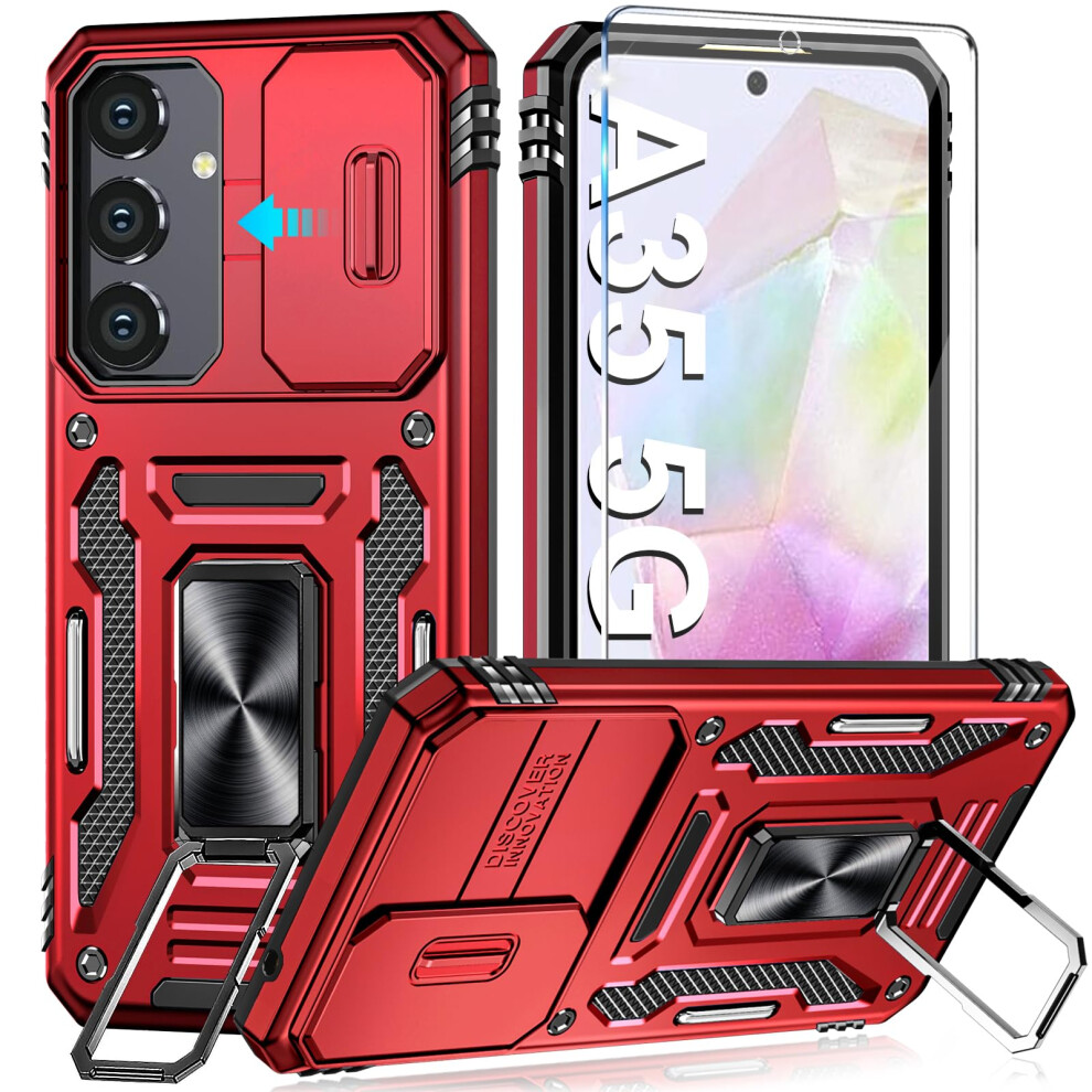 Military Shockproof Case With Sliding Camera Lens Cover And Tempered Glass For Samsung Galaxy A35 5G 9092120784688