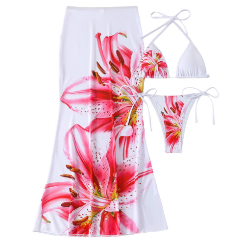 Ensemble de maillot de bain à la mode en-Fleurs roses blanches M