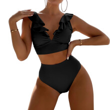 Women's High Waisted Bikini Set Tummy Trimming-Black XL