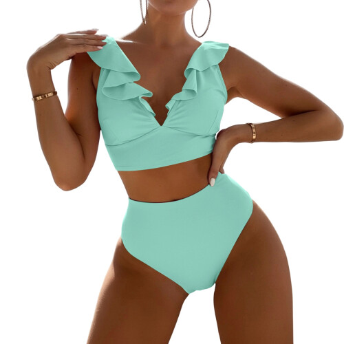 Dames bikini met hoge taille, buikversiering,-mintgroen S