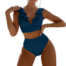 Women's High Waisted Bikini Set Tummy Trimming-peacockblue L
