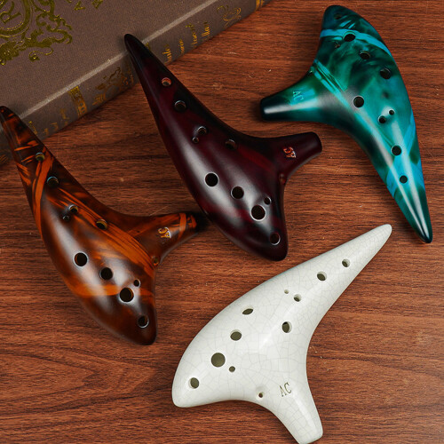 Professional 12 Hole Ceramic Ocarina Wide Octave Range-Golden 1