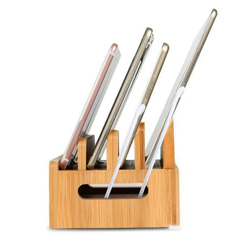 for 1PCS Mobile Phone Flat Bracket Bamboo Wood Multi-Device Charging Station Organizer Office Bracket,