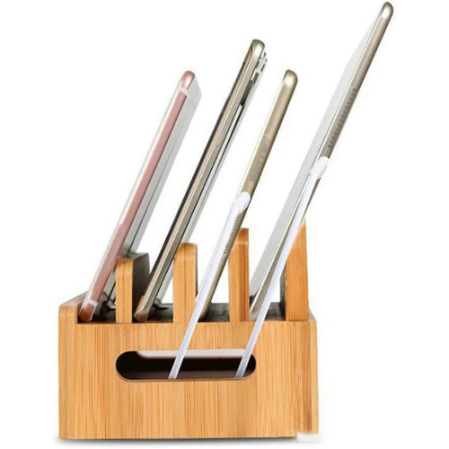 for 1PCS Mobile Phone Flat Bracket Bamboo Wood Multi-Device Charging Station Organizer Office Bracket, 2