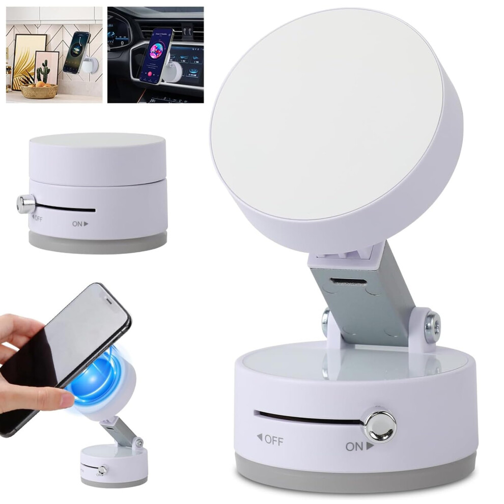Magnetic Car Phone Holder With Vacuum Suction Base, Foldable Dashboard Mount For All Phones White 9092120785593