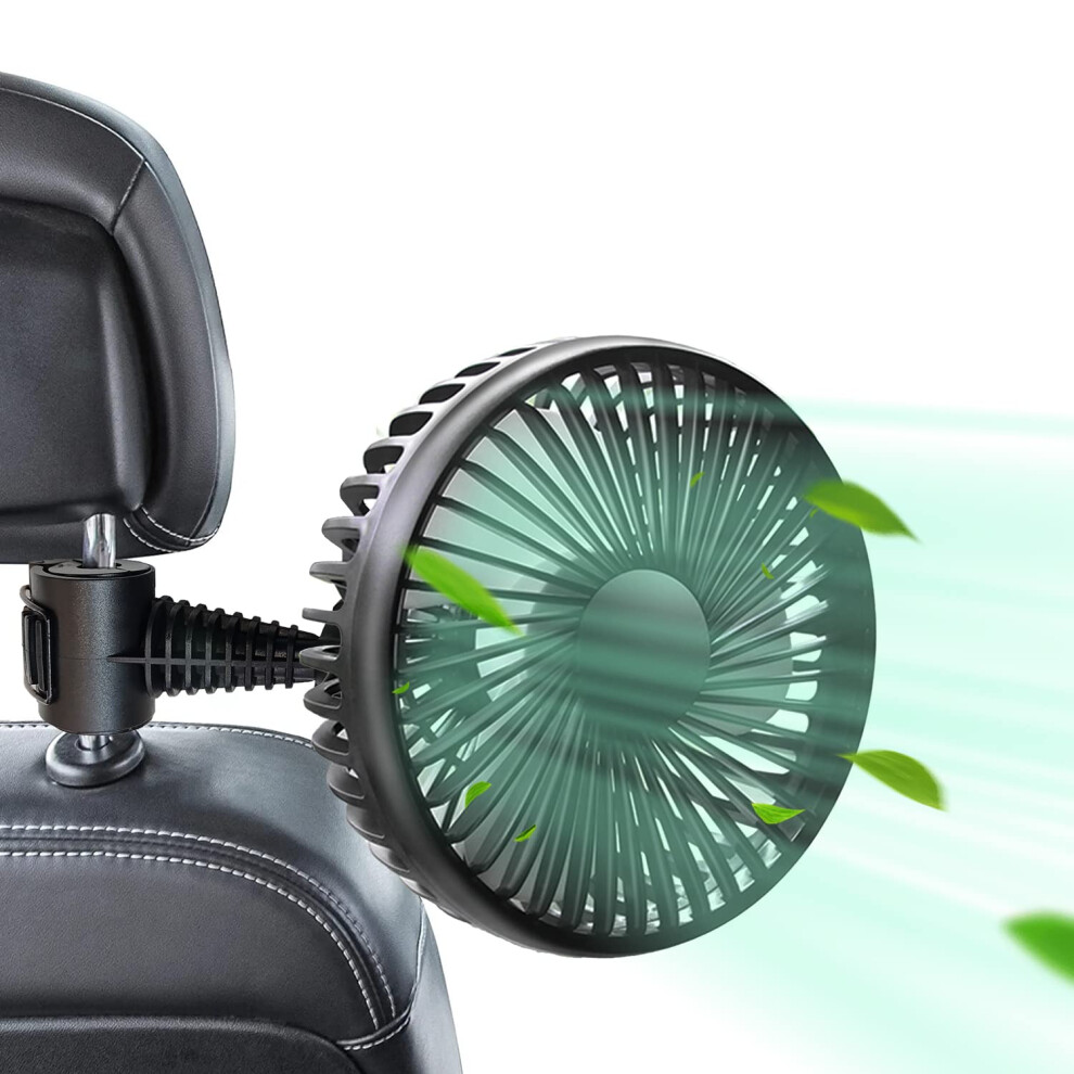 Car Headrest Fan For Backseat, 12V 24V Usb Powered Car Cooling Fan With 3 Speeds And 360 Rotation 9092120212709