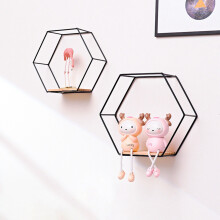 3Pcs Hexagon Wall Shelves Hanging Shelves Metal and Wood Floating Shelves Wall Storage Organiser for Home Shelf,Black